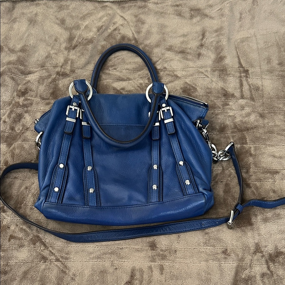 Michael Kors leatherette royal blue  Shoulder Bag with metal Accents - Picture 3 of 4